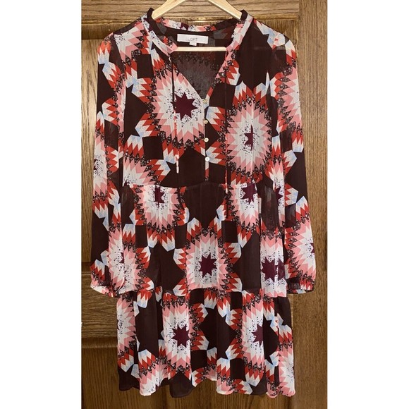 LOFT Patchwork Tie Neck Pocket Dress Size Small Boho Western Rodeo - Picture 5 of 10